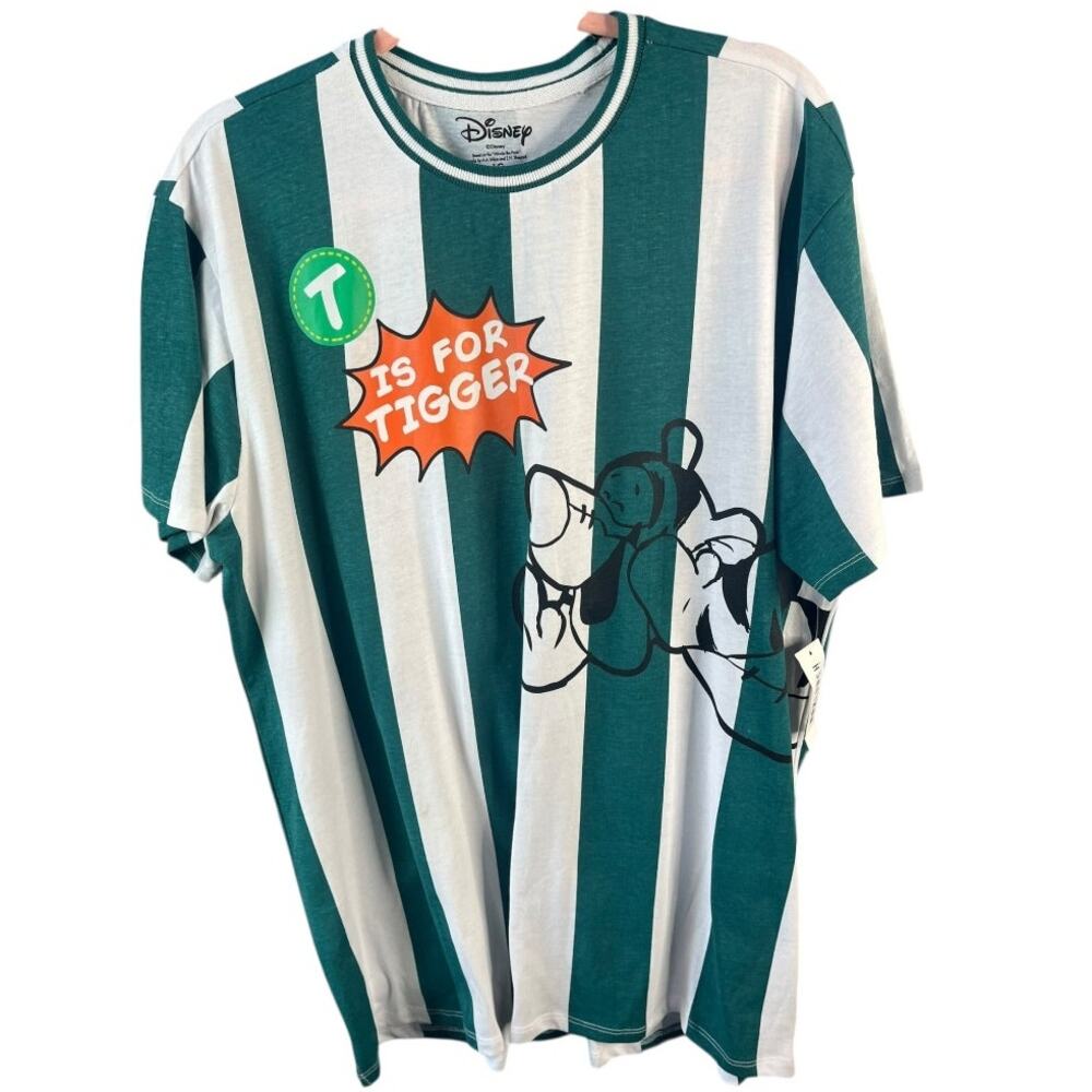 Disney BoxLunch Tigger green white stripe retro referee style t-shirt Large NWT